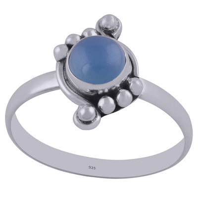Unique Rawa Work Around Blue Chalcedony Round Shape 925 Sterling Solid Silver Ring - R3402105-41