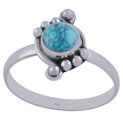 Unique Rawa Work Around Turquoise Round Shape 925 Sterling Solid Silver Ring - R3402105-9