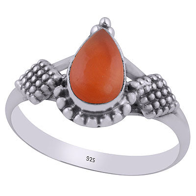 Beautifully Handcrafted Rawa Work Around Carnelian Pear Shape 925 Sterling Solid Silver Ring - R3402106-57