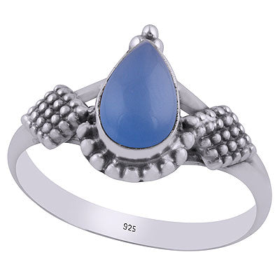 Beautifully Handcrafted Rawa Work Around Blue Chalcedony Pear Shape 925 Sterling Solid Silver Ring - R3402106-60