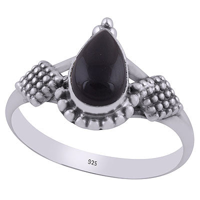 Beautifully Handcrafted Rawa Work Around Black Onyx Pear Shape 925 Sterling Solid Silver Ring - R3402106-62