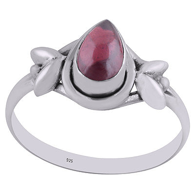 Stunning Embossed Work Around Garnet Pear Shape 925 Sterling Solid Silver Ring - R3402107-62