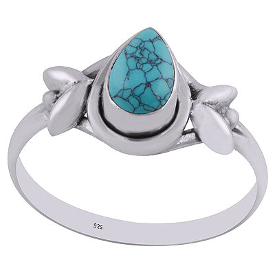 Stunning Embossed Work Around Turquoise Pear Shape 925 Sterling Solid Silver Ring - R3402107-63