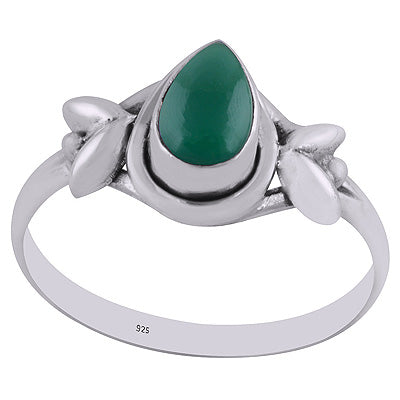 Stunning Embossed Work Around Green Onyx Pear Shape 925 Sterling Solid Silver Ring - R3402107-67