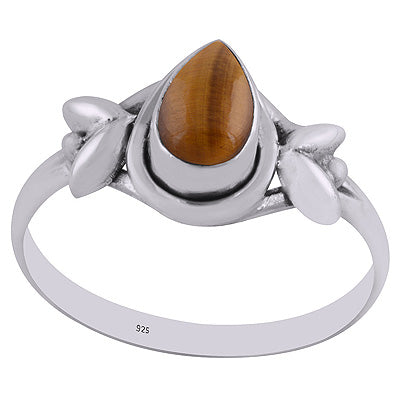 Stunning Embossed Work Around Tiger's Eye Pear Shape 925 Sterling Solid Silver Ring - R3402107-68