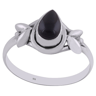 Stunning Embossed Work Around Black Onyx Pear Shape 925 Sterling Solid Silver Ring - R3402107-70