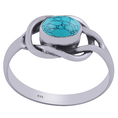 Beautiful Knot Work Around Turquoise Oval Shape 925 Sterling Solid Silver Rings - R3402120-14