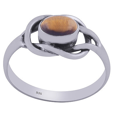 Beautiful Knot Work Around Tiger's Eye Oval Shape 925 Sterling Solid Silver Rings - R3402120-48