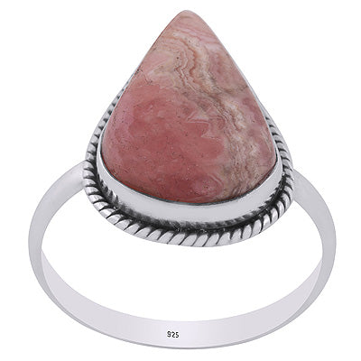 Alluring Twisted Wire Work Around Rhodochrosite Pear Shape 925 Sterling Solid Silver Ring - R3402139-175