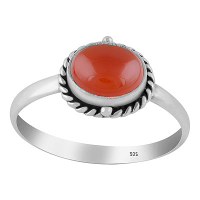 Stunning Oxidised Twisted Wire And Rawa Work Around Carnelian Oval Shape 925 Sterling Solid Silver Ring - R3402142-47