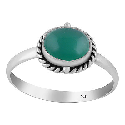 Stunning Oxidised Twisted Wire And Rawa Work Around Green Onyx Oval Shape 925 Sterling Solid Silver Ring - R3402142-48