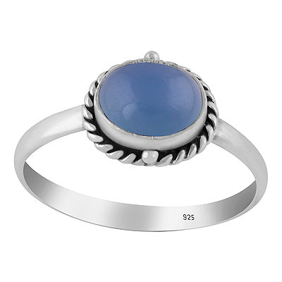 Stunning Oxidised Twisted Wire And Rawa Work Around Blue Chalcedony Oval Shape 925 Sterling Solid Silver Ring - R3402142-49