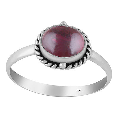 Stunning Oxidised Twisted Wire And Rawa Work Around Garnet Oval Shape 925 Sterling Solid Silver Ring - R3402142-9
