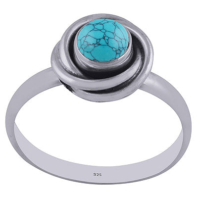 Beautiful Twisted Shank Around Turquoise Round Shape 925 Sterling Solid Silver Rings - R3402145-21