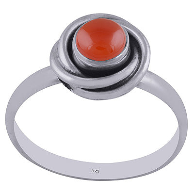 Beautiful Twisted Shank Around Carnelian Round Shape 925 Sterling Solid Silver Rings - R3402145-44