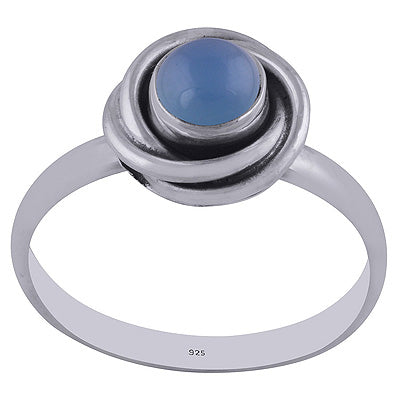 Beautiful Twisted Shank Around Blue Chalcedony Round Shape 925 Sterling Solid Silver Rings - R3402145-49