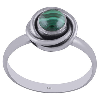 Beautiful Twisted Shank Around Malachite Round Shape 925 Sterling Solid Silver Rings - R3402145-51
