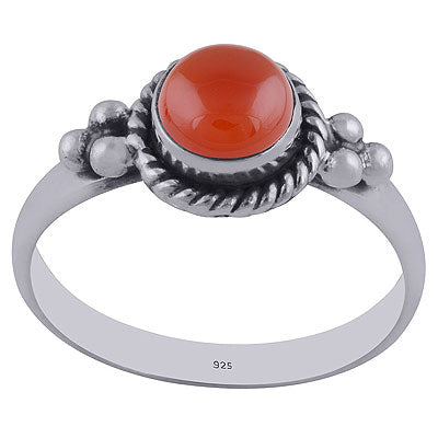 Alluring Rawa & Twisted Wire Work Around Carnelian Round Shape 925 Sterling Solid Silver Ring - R3402146-42