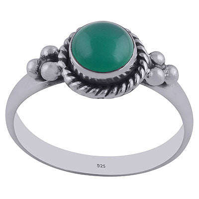 Alluring Rawa & Twisted Wire Work Around Green Onyx Round Shape 925 Sterling Solid Silver Ring - R3402146-43