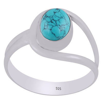 Beautiful Shank Around Turquoise Oval Shape 925 Sterling Solid Silver Ring - R3402155-72