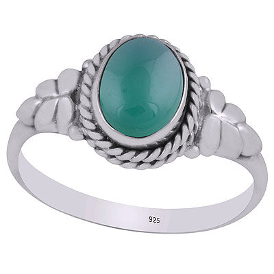 Stunning Textured Leaf Around Green Onyx Oval Shape 925 Sterling Solid Silver Ring - R3402156-78