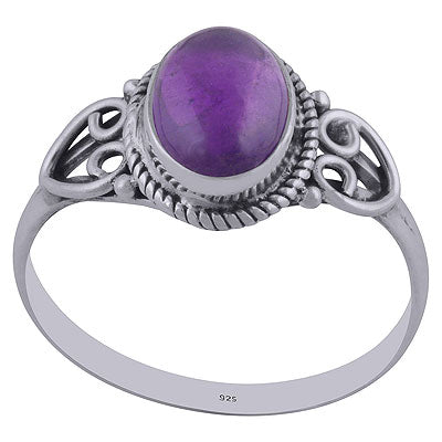 Gorgeous Handwork Around Amethyst Oval Shape 925 Sterling Solid Silver Ring - R3402157-1