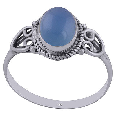 Gorgeous Handwork Around Blue Chalcedony Oval Shape 925 Sterling Solid Silver Ring - R3402157-27