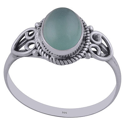Gorgeous Handwork Around Aqua Chalcedony Oval Shape 925 Sterling Solid Silver Ring - R3402157-28