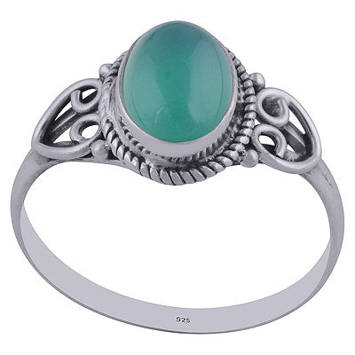 Gorgeous Handwork Around Green Onyx Oval Shape 925 Sterling Solid Silver Ring - R3402157-33