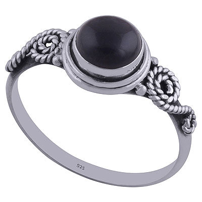 Beautiful Wire Coil Around Black Onyx Round Shape 925 Sterling Solid Silver Rings - R3402158-111
