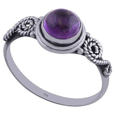 Beautiful Wire Coil Around Amethyst Round Shape 925 Sterling Solid Silver Rings - R3402158-61