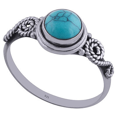 Beautiful Wire Coil Around Turquoise Round Shape 925 Sterling Solid Silver Rings - R3402158-71