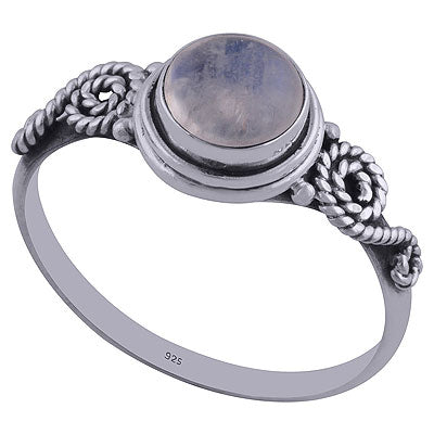 Beautiful Wire Coil Around Rainbow Moonstone Round Shape 925 Sterling Solid Silver Rings - R3402158-76
