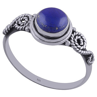 Beautiful Wire Coil Around Lapis Round Shape 925 Sterling Solid Silver Rings - R3402158-86