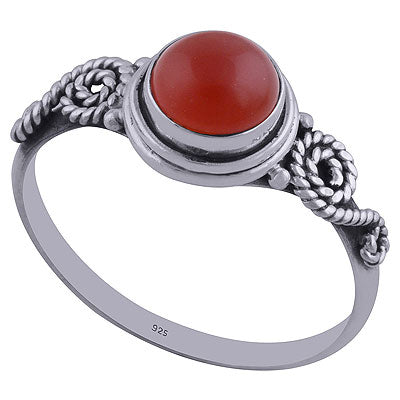 Beautiful Wire Coil Around Carnelian Round Shape 925 Sterling Solid Silver Rings - R3402158-91
