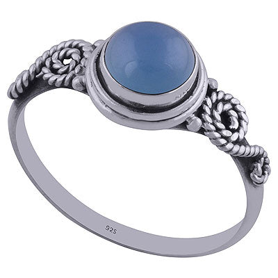 Beautiful Wire Coil Around Blue Chalcedony Round Shape 925 Sterling Solid Silver Rings - R3402158-97