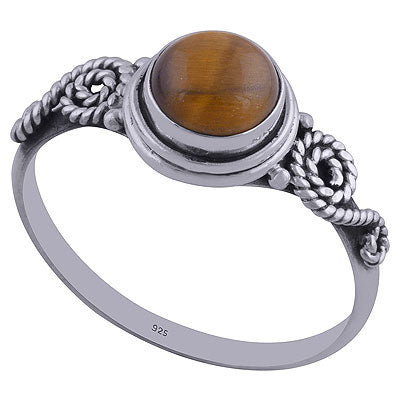 Beautiful Wire Coil Around Tiger's Eye Round Shape 925 Sterling Solid Silver Rings - R3402158-99