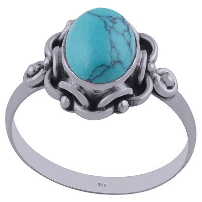Stunning Handwork around Turquoise Oval Shape 925 Sterling Solid Silver Ring - R3402159-10