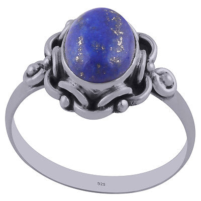 Stunning Handwork around Lapis Oval Shape 925 Sterling Solid Silver Ring - R3402159-28