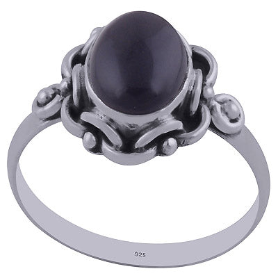 Stunning Handwork around Black Onyx Oval Shape 925 Sterling Solid Silver Ring - R3402159-47