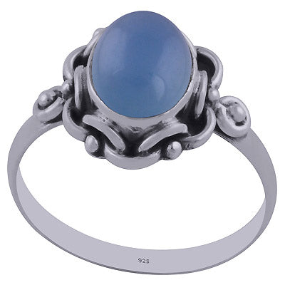 Stunning Handwork around Blue Chalcedony Oval Shape 925 Sterling Solid Silver Ring - R3402159-59