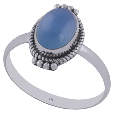 Authentic Rawa & Wire Work Around Blue Chalcedony Oval Shape 925 Sterling Solid Silver Ring - R3402160-38