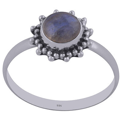 Beautiful Rawa Work Around Labradorite Round Shape 925 Sterling Solid Silver Ring - R3402161-21