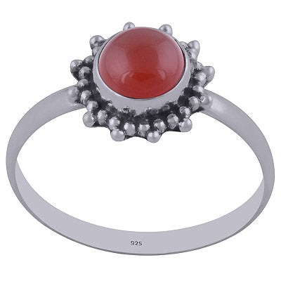 Beautiful Rawa Work Around Carnelian Round Shape 925 Sterling Solid Silver Ring - R3402161-32