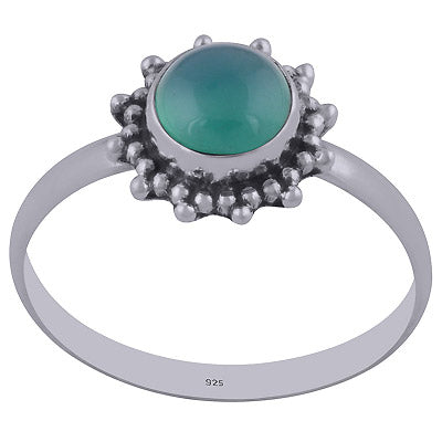 Beautiful Rawa Work Around Green Onyx Round Shape 925 Sterling Solid Silver Ring - R3402161-36