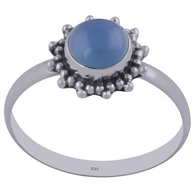Beautiful Rawa Work Around Blue Chalcedony Round Shape 925 Sterling Solid Silver Ring - R3402161-38