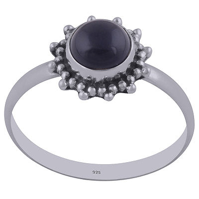 Beautiful Rawa Work Around Black Onyx Round Shape 925 Sterling Solid Silver Ring - R3402161-52