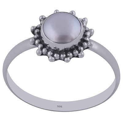 Beautiful Rawa Work Around Pearl Round Shape 925 Sterling Solid Silver Ring - R3402161-57