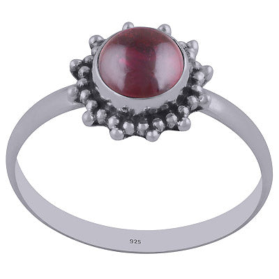 Beautiful Rawa Work Around Garnet Round Shape 925 Sterling Solid Silver Ring - R3402161-6