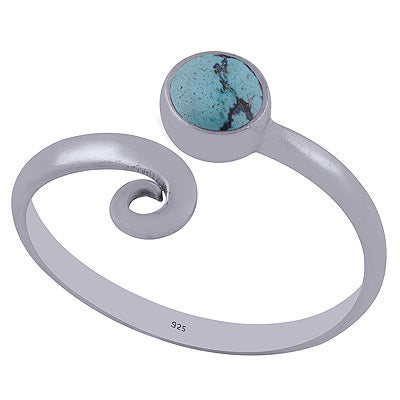 Beautifully Designed Minimal Turquoise Round Shape 925 Sterling Solid Silver Ring - R3402162-12